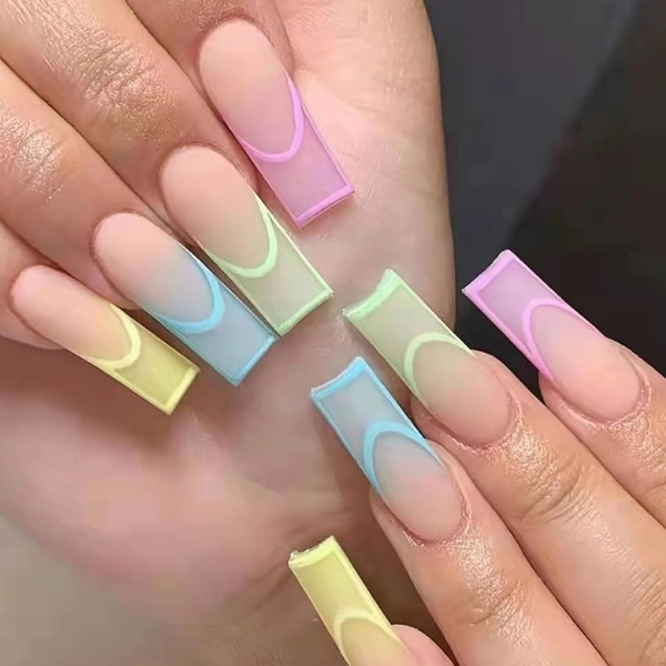 French-Tip-Square-Long-Nail-Color-Block-Tips