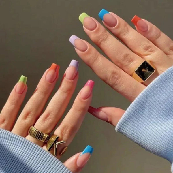 French-Tip-Square-Long-Nail-Colorful