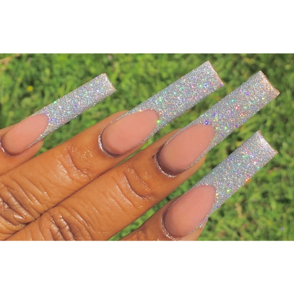 French-Tip-Square-Long-Nail-Glitter-Lining