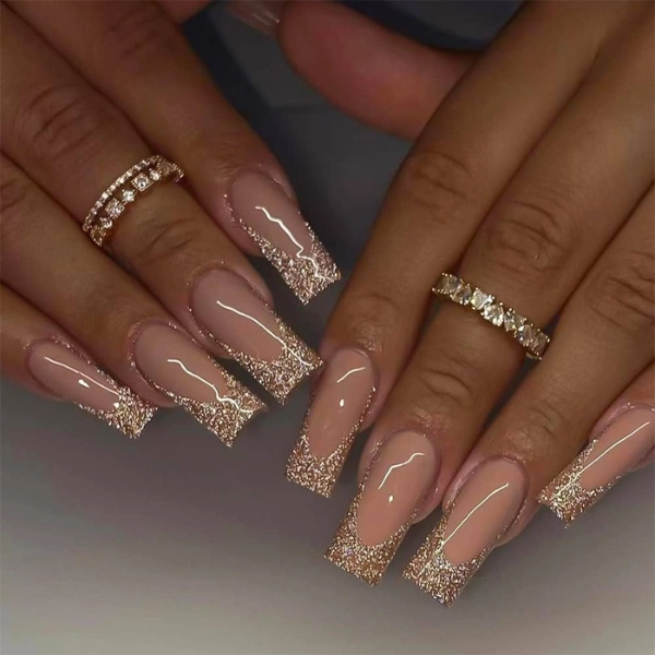 French-Tip-Square-Long-Nail-Glitter