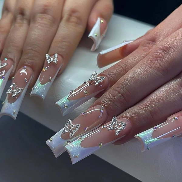 French-Tip-Square-Long-Nail-Holographic-Tips