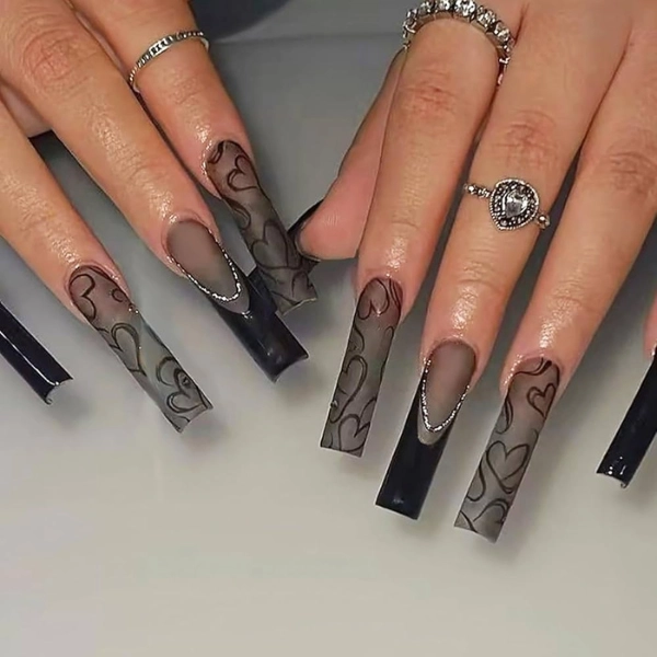 French-Tip-Square-Long-Nail-Lace-Designs