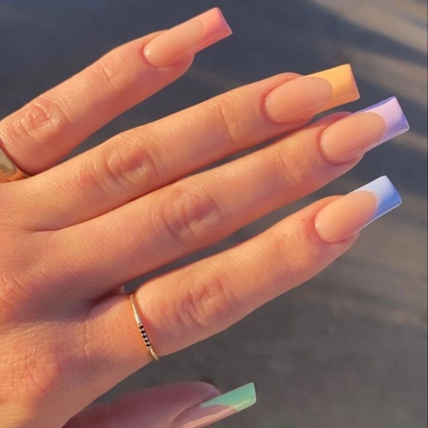 French-Tip-Square-Long-Nail-Pastel-Tips