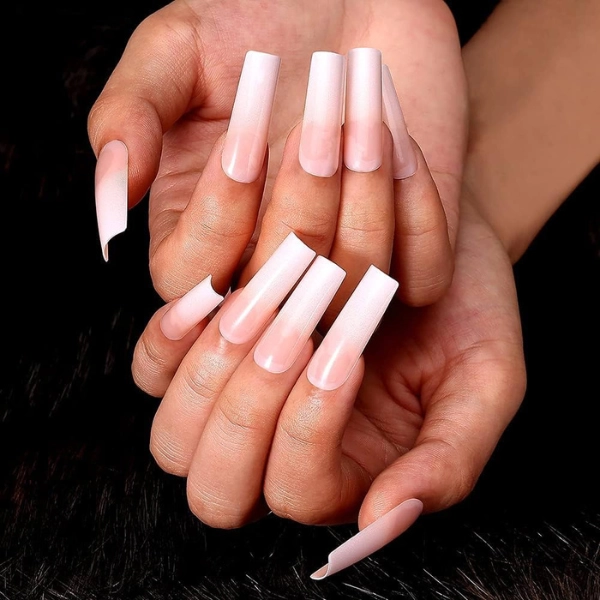 French-Tip-Square-Long-Nail-Pink-and-White-Ombre