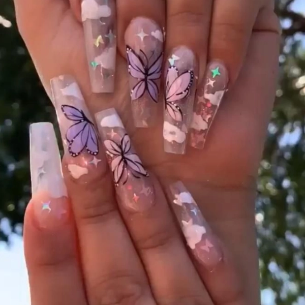 Long-Coffin-Summer-Nails-Butterfly-Beauty