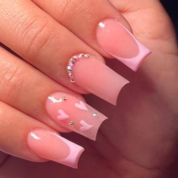 Pink-Nails-French-Tips-Gem