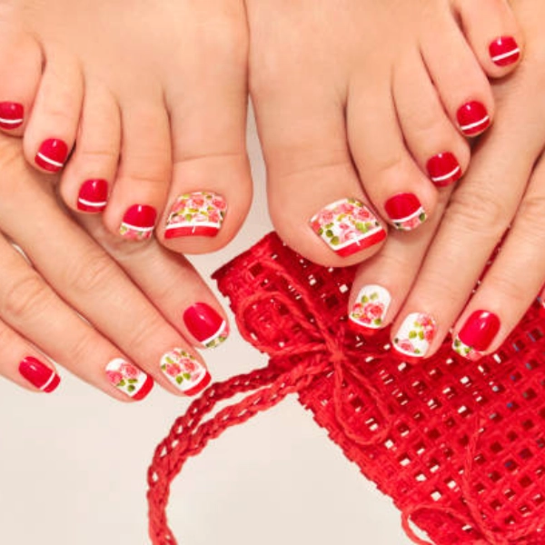 Red-French-Tip-Pedicure-Geometric-Patterns