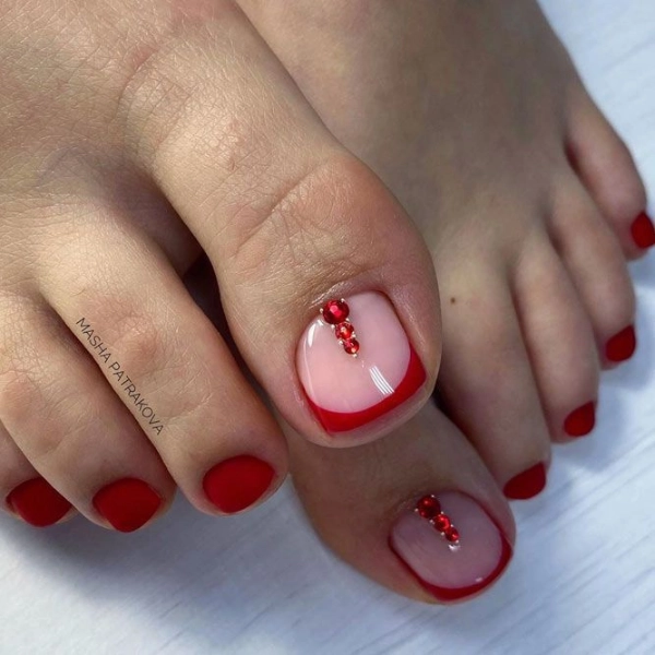 Red-French-Tip-Pedicure-Matte-Red-Tips