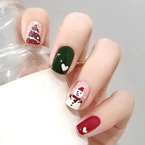 Red-and-Green-Christmas-Nail-Green-Snowman