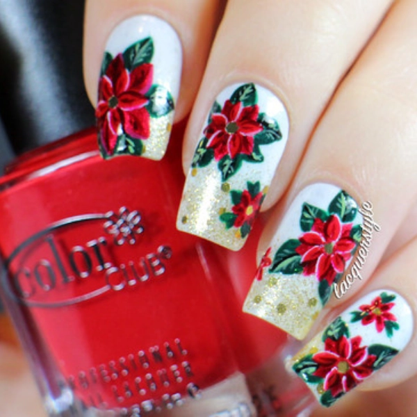 Red-and-Green-Christmas-Nail-Poinsettia-Flowers