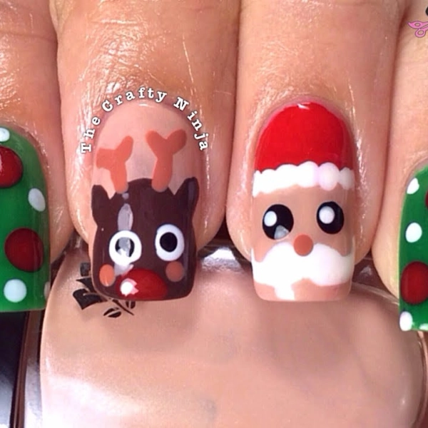 Red-and-Green-Christmas-Nail-Rudolph-the-Reindeer