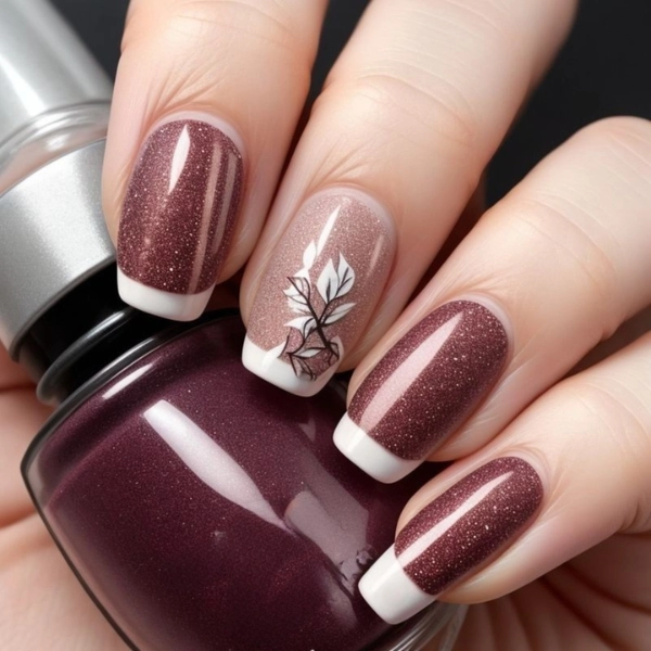 Short-Gel-Fall-Nails-Leafy-Accents