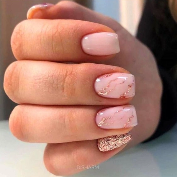 Short-Pink-Simple-Summer-Nails-Marble