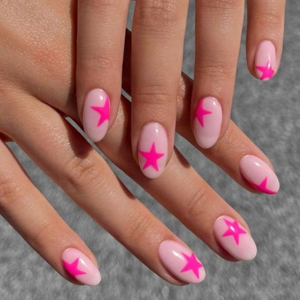 Short-Pink-Simple-Summer-Nails-Stars