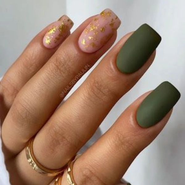 Short-Square-Fall-Nails-Matte-Olive-Green