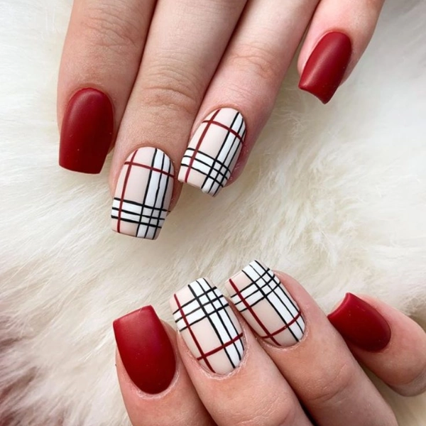 Short-Square-Fall-Nails-Plaid-Patterns