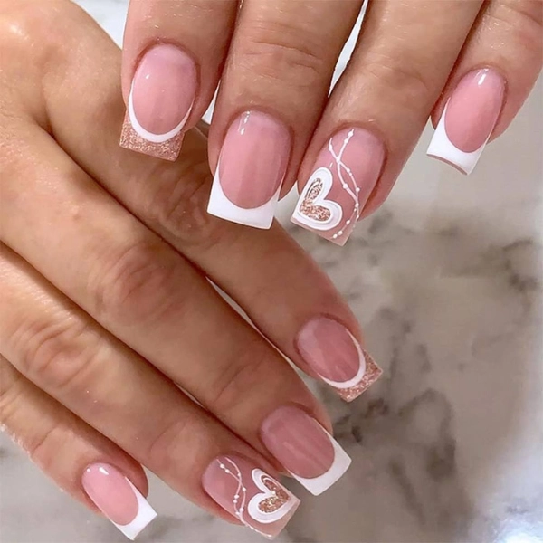 Short-Square-Pink-Nails-White