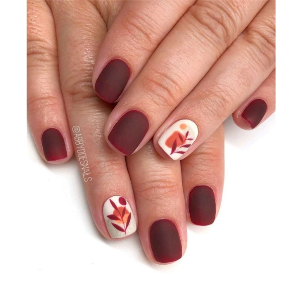 Short-autumn-fall-nails-Matte-Burgundy