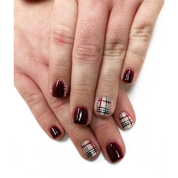 Short-autumn-fall-nails-Tartan-Patterns