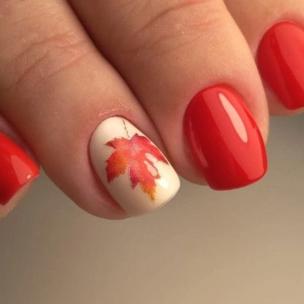 Simple-Autumn-Fall-Nails-Maple-Red