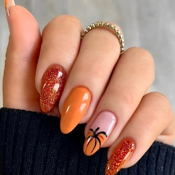 Simple-Autumn-Fall-Nails-Pumpkin-Spice