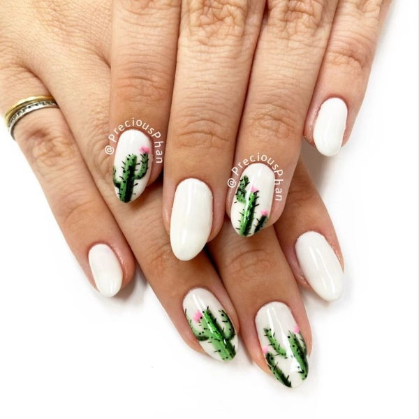 Simple-Summer-Green-Almond-Nails-Cactus