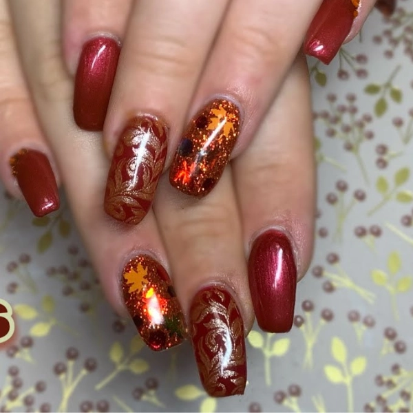 autumn-leaves-fall-nail-Glittering-Leaves