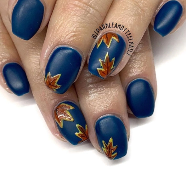 autumn-leaves-fall-nail-Turquoise-Leaves