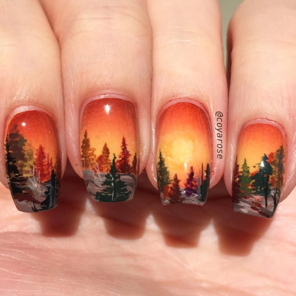 fall-nail-design-Forest-Walk