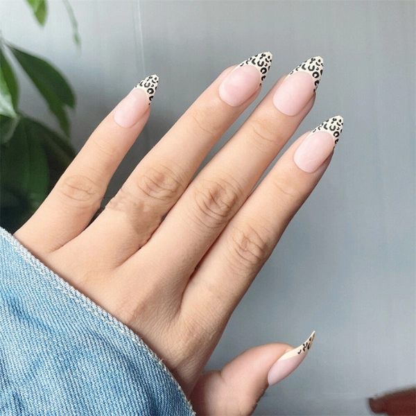 french-tip-almond-nails-Animal-Print-Tips