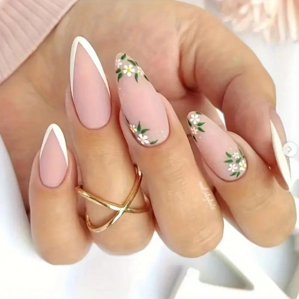 french-tip-almond-nails-Floral-Accent-Tips