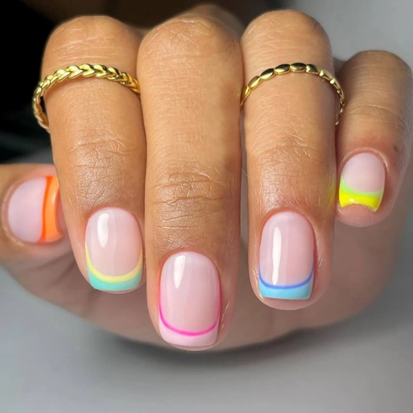 french-tip-nails-short-square-Colorful-Tips