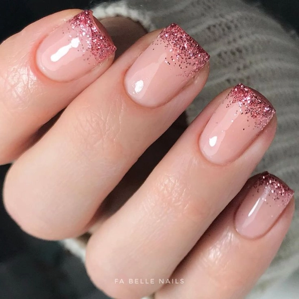 french-tip-nails-short-square-Glitter-Fade