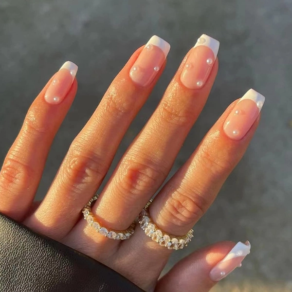 french-tip-nails-short-square-Pearl-Embellishments