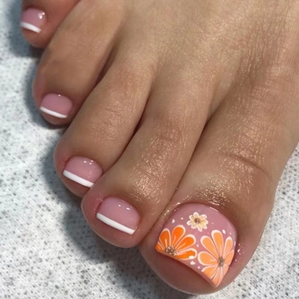 pedicure-ideas-pink-french-tips-Floral-Tips