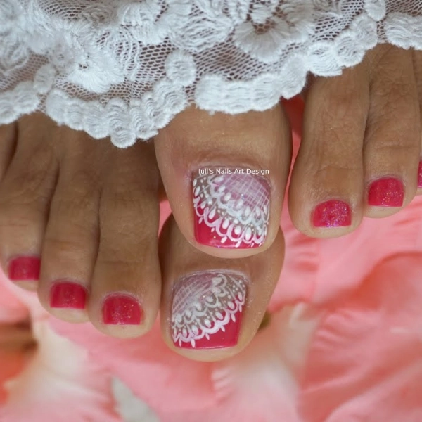 pedicure-ideas-pink-french-tips-Lace-Design