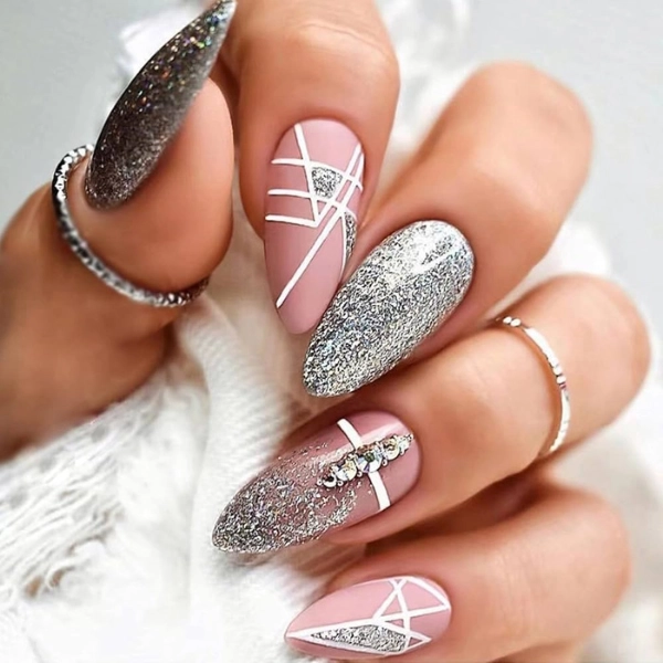 pink-nails-almond-Geometric