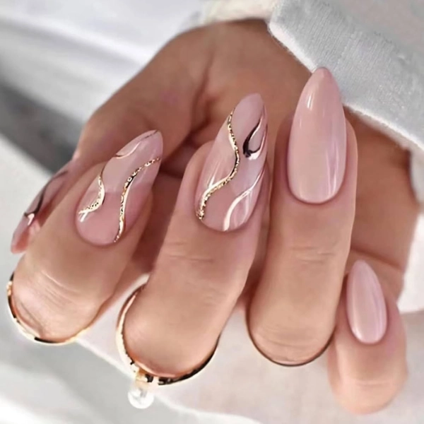 pink-nails-almond-Rose-Gold