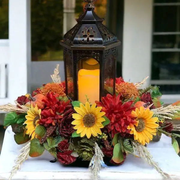 Antique Lanterns with Fall Leaves