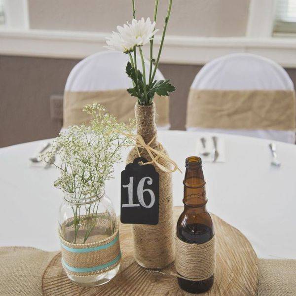 Twine-Wrapped Bottles with Daisies