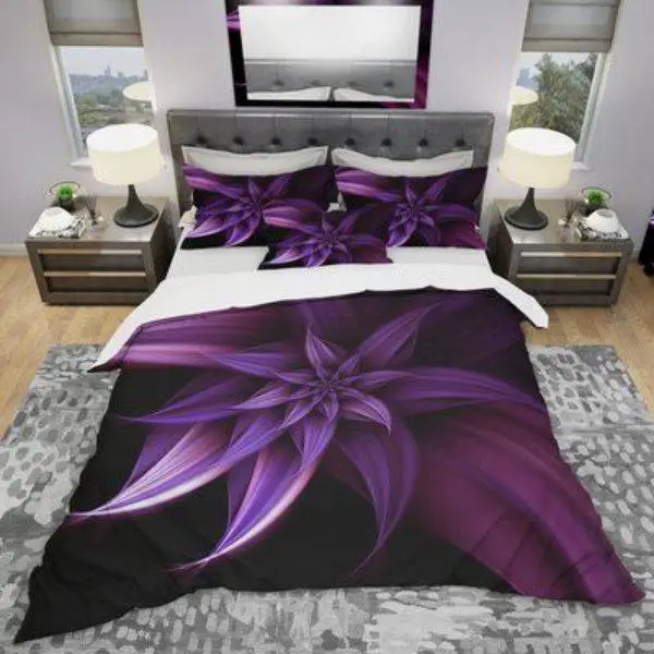 Black and White Bedding with Purple Accents