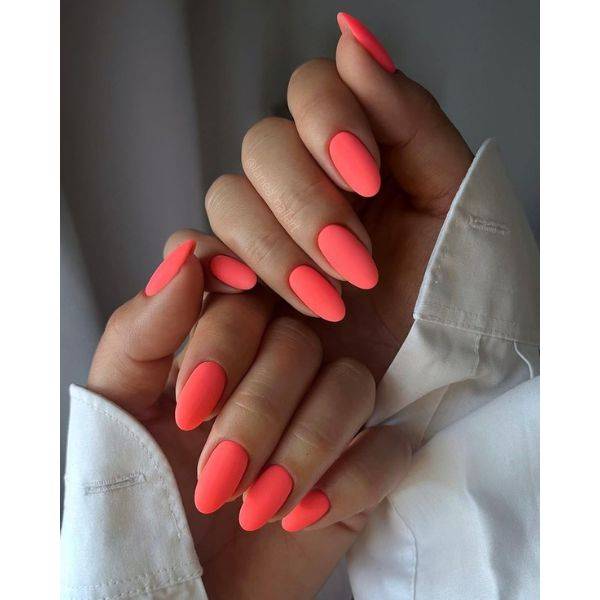 . Bright Coral Almond Nails