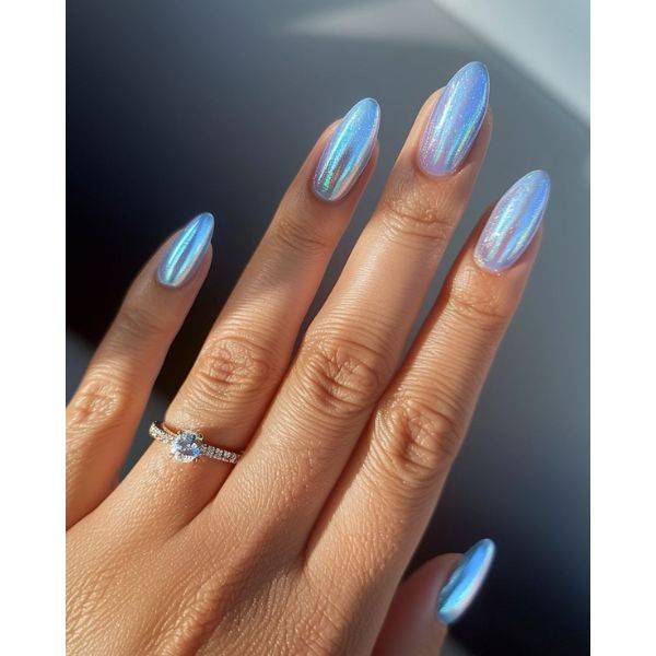 . Holographic Blue Nails