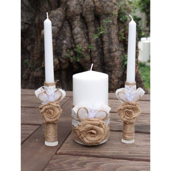 Burlap and Lace Wrapped Candles