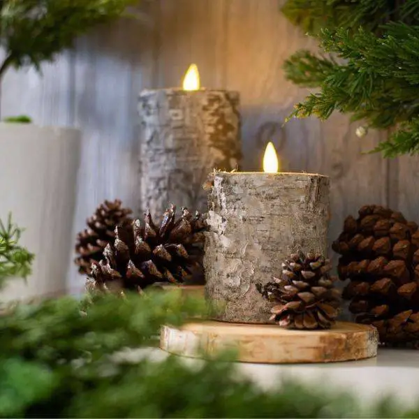 Birchwood Candle Holders with Greenery