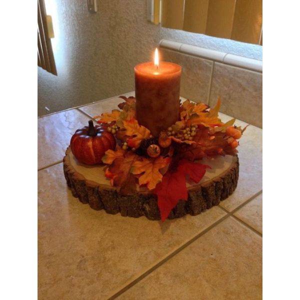 Wood Slices with Pumpkins and Candles