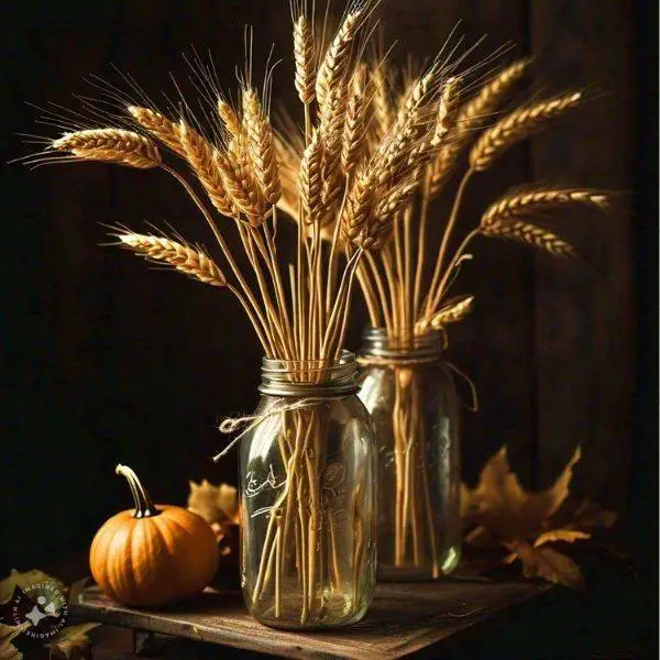  Tall Wheat Stalks in Mason Jars