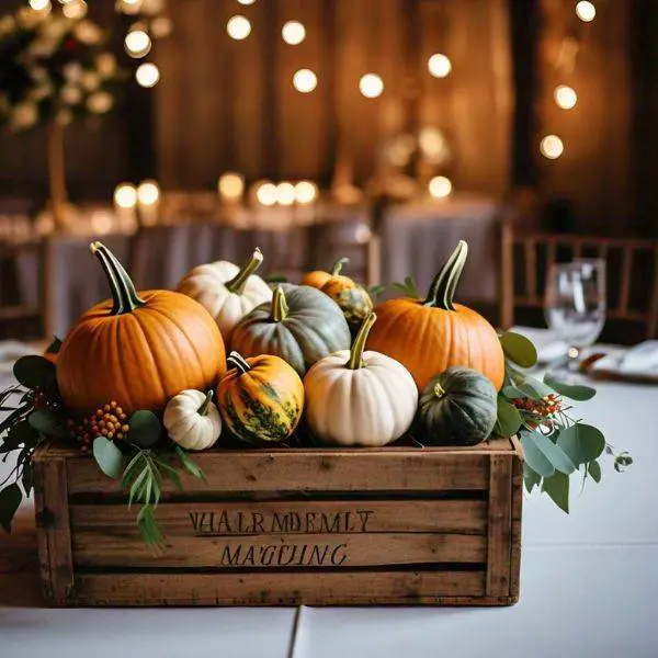  Rustic Wooden Crate with Pumpkins