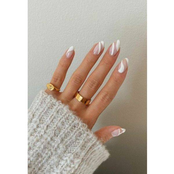 White Nails with Negative Space
