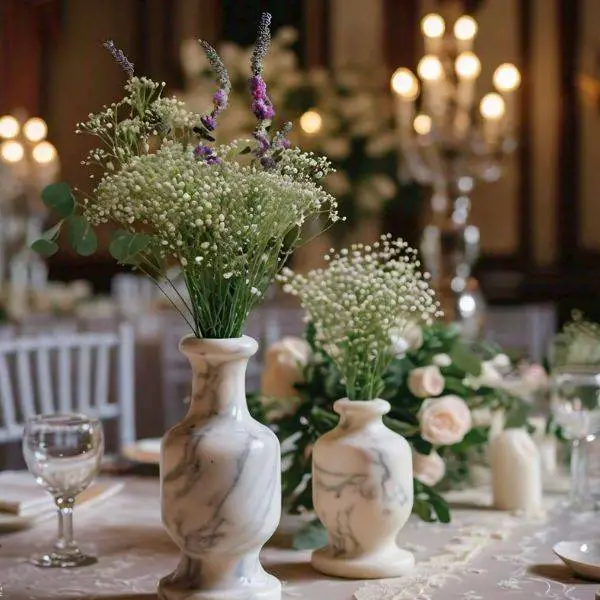 Marble Vases with Simple Greenery